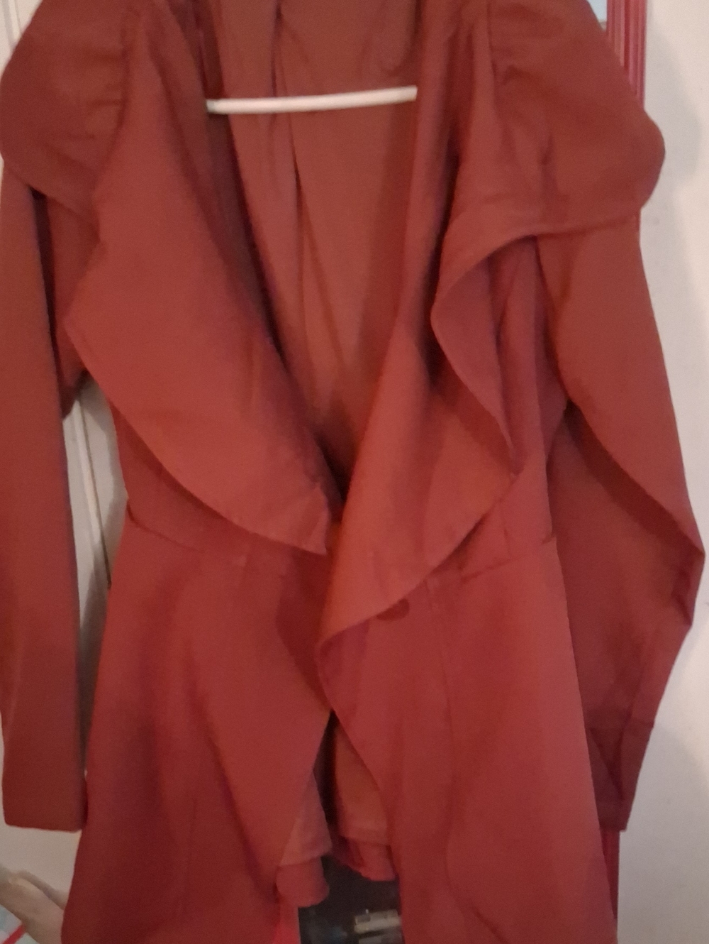 FAVLUX Rust-Red Ruffle Front Women's Blazer